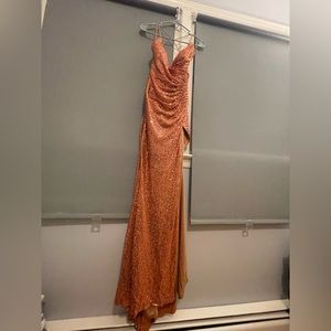 BouBou Rust Orange Sequin Dress with Leg Slit